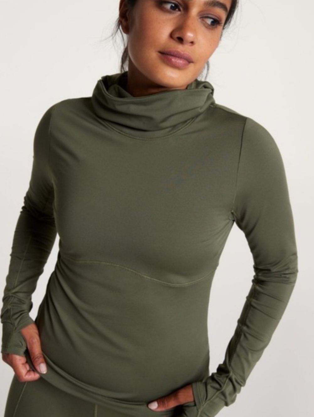 Calia Cold Weather Olive Green Balaclava Hoodie Running Pullover Size Medium